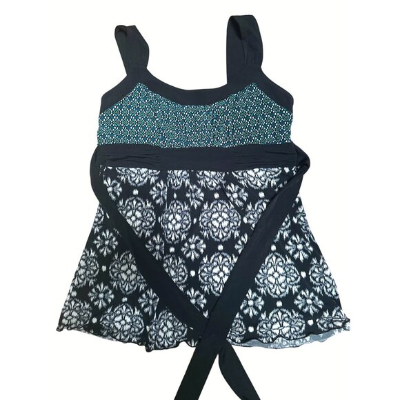 CCC Black White Green SwimSuit Abstract Coverup Tankini Swimwear Dress Size Smal - Picture 5 of 6